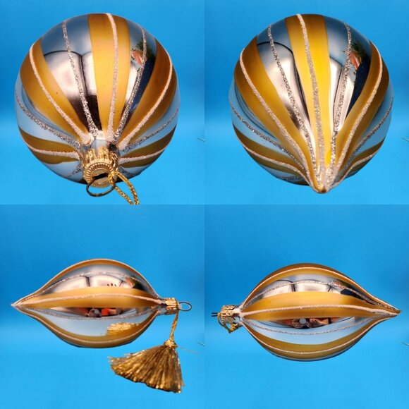 Silver Gold Teardrop Indent Glass Ornaments with Tassels Vintage Retro Set - Picture 5 of 6